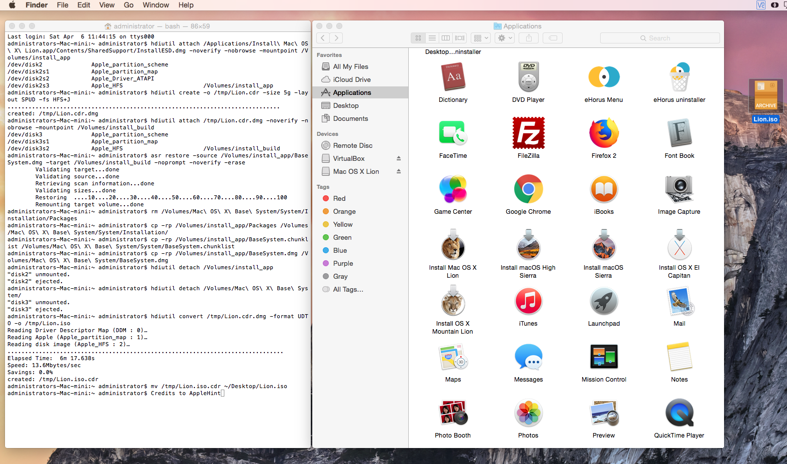 create mac os x lion install disk